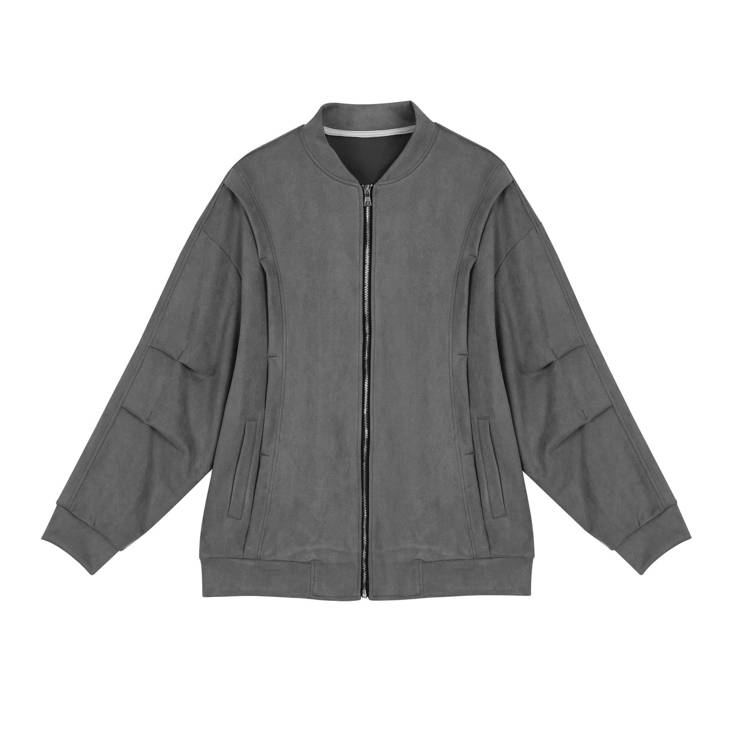 Damen stylische Oversize-Jacke aus weichem Kunstleder mit praktischen Taschen und durchgehendem Reißverschluss Amawinc