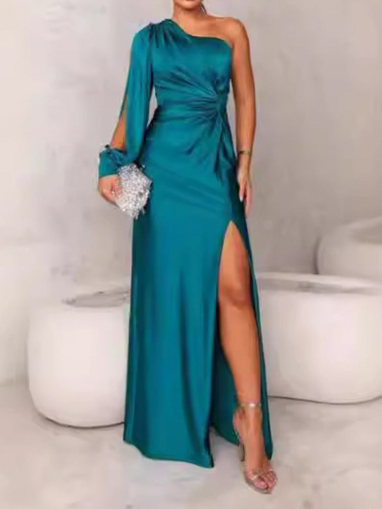 Damen Abendkleid mit asymmetrischem Ausschnitt und eleganter Faltenlegung Amawinc