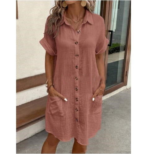 Baumwollkleid von Fudus: Leinenkleid mit V-Ausschnitt und Knöpfen