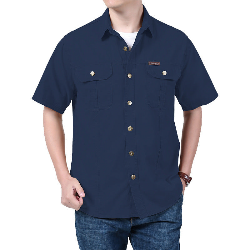 Chemise Pour Homme Coupe Décontractée Manches Courtes En Mélange De Coton À Fermeture À Boutons Avec Poches Poitrine
