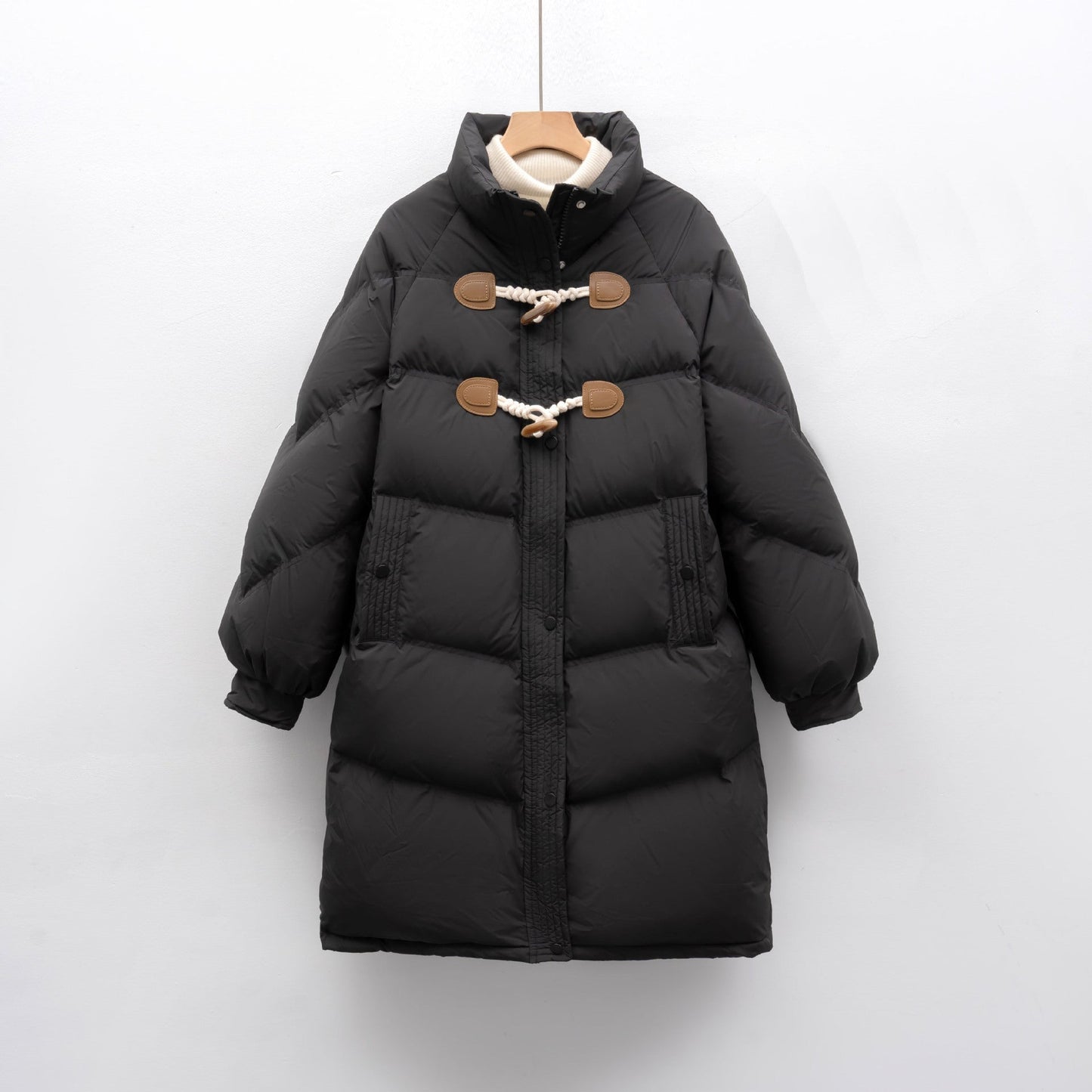 Damen modischer Langmantel mit eingearbeiteten Knöpfen und voluminösem Schnitt Amawinc