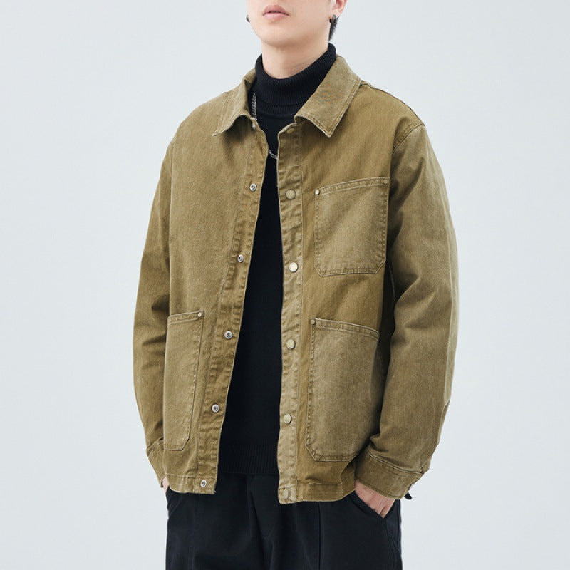 Veste Forge Vintage Fade Oversize Avec Poches Patch Et Fermetures Métalliques Pour Automne Hiver Duvet Amovible