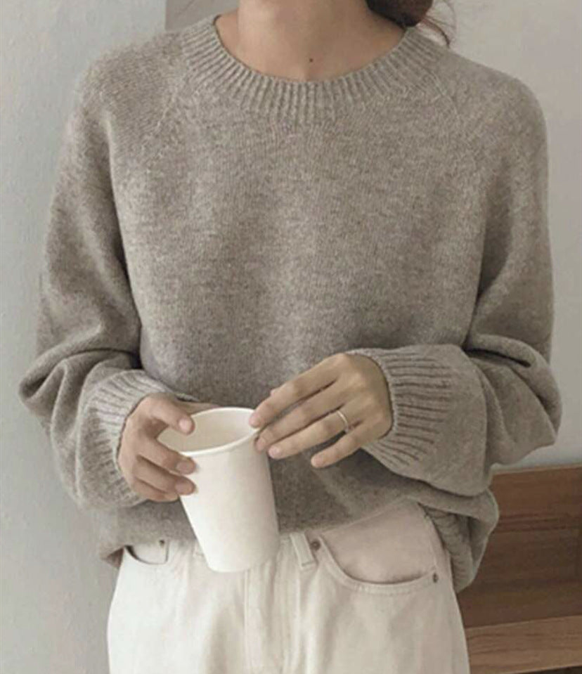 Damen Gemütlicher Rundhals-Pullover aus hochwertigem Stoff Amawinc