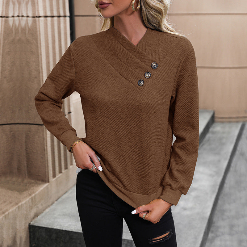 Damen eleganter Pullover mit asymmetrischem Ausschnitt und Knopfdetails Amawinc