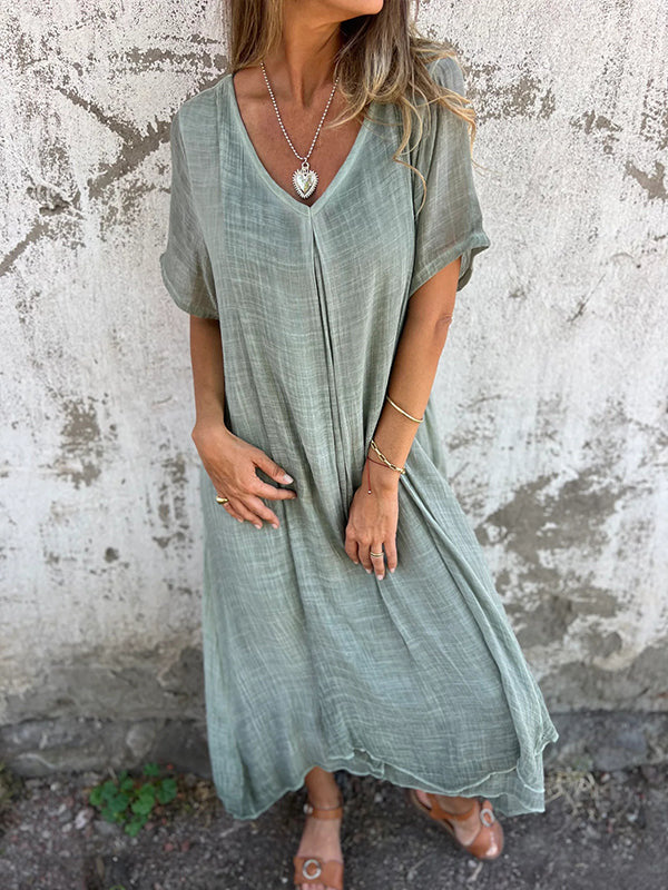 Aurea V-Neck Cotton Linen Dress