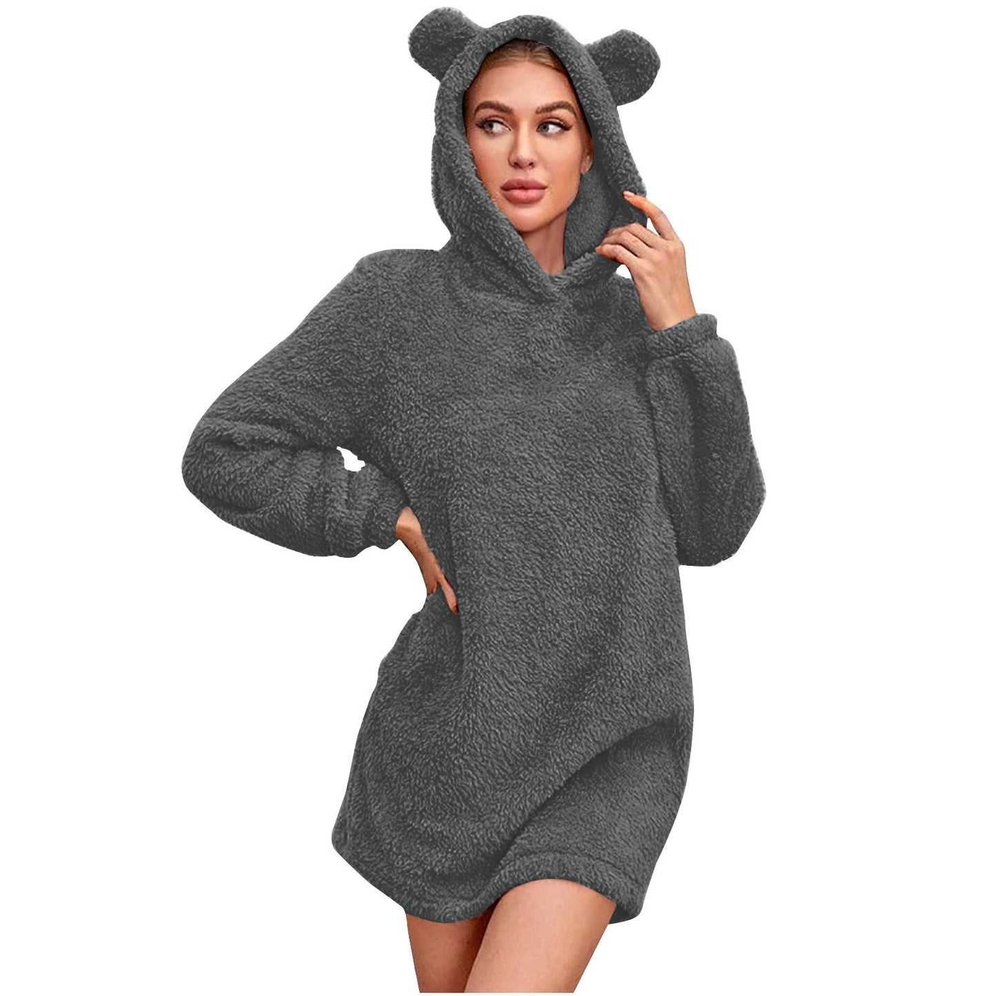 Damen Kuscheliger Hoodie mit Bärenohren Amawinc