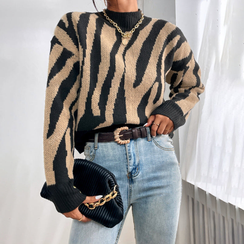 Pull En Maille Pour Femme Décontracté Imprimé Animal Col Rond Chaud Et Doux Amawinc