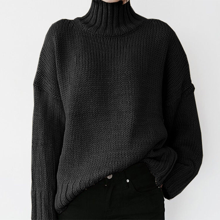 Damen Grober Strickpullover mit hohem Kragen und lässigem Schnitt Amawinc
