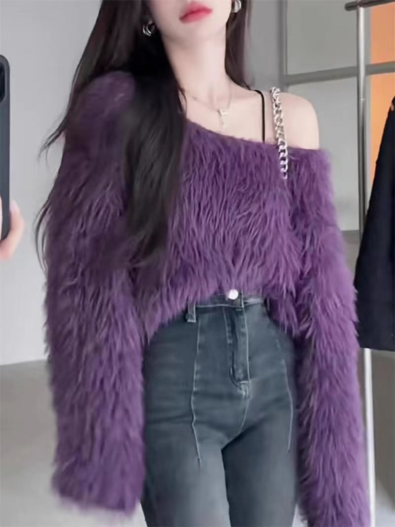 Damen Flauschiger Pullover mit lockerem Schnitt und weichen Ärmeln Amawinc