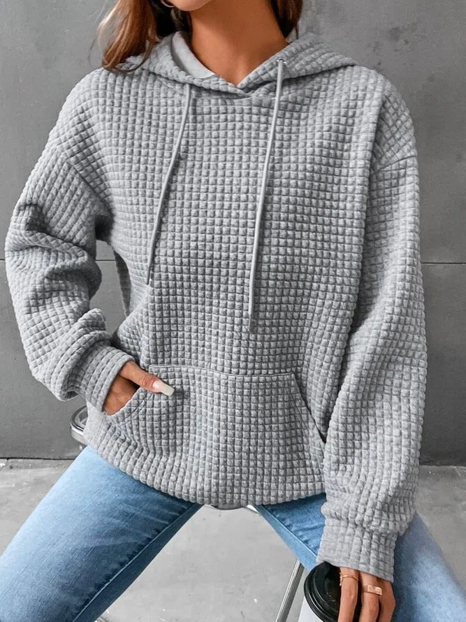 Damen Waffelstruktur Hoodie mit Kängurutasche und lässigem Schnitt Amawinc