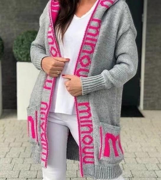 Damen Strickjacke mit logodruck und tiefen Taschen Amawinc