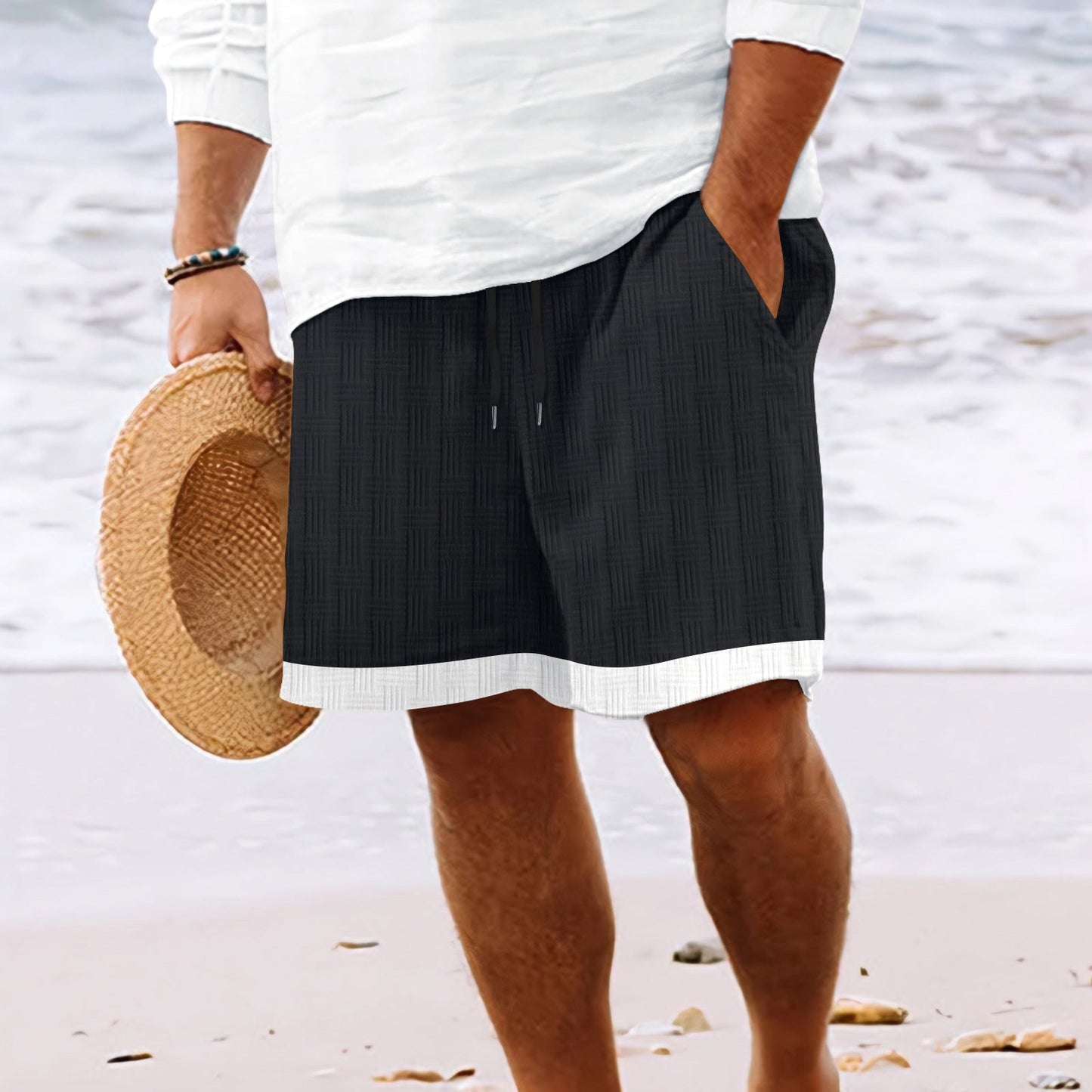 Shorts Décontractés Pour Homme À Taille Élastique Avec Cordon De Serrage Par Temps Chaud Été