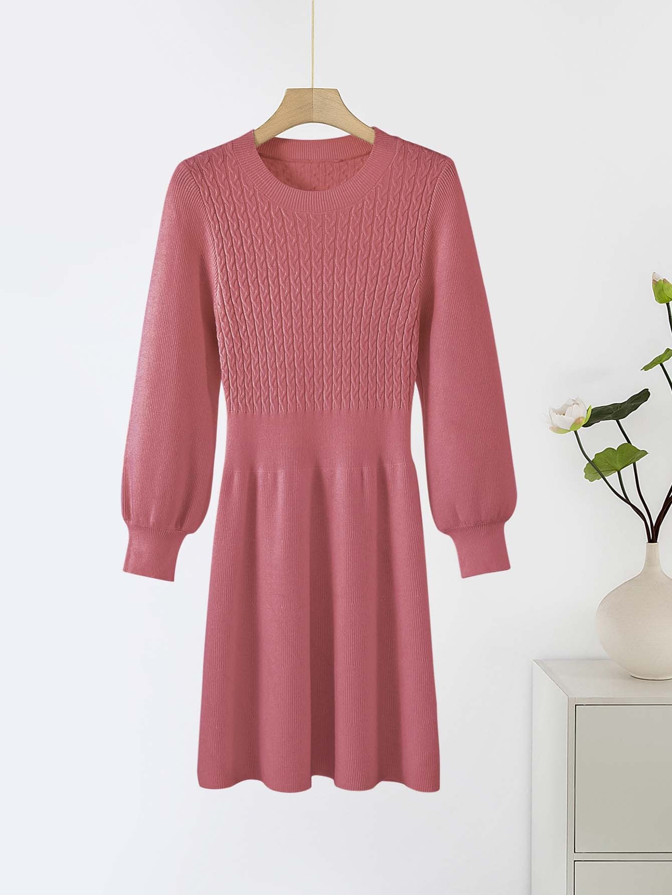 Damen Strickkleid mit voluminösen Ärmeln und strukturiertem Oberteil Amawinc