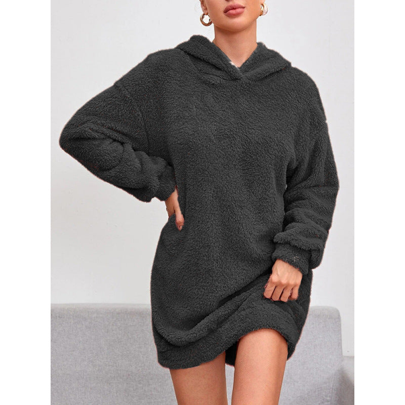 Damen Kuscheliger Oversize-Hoodiekleid aus weichem Fleece Amawinc