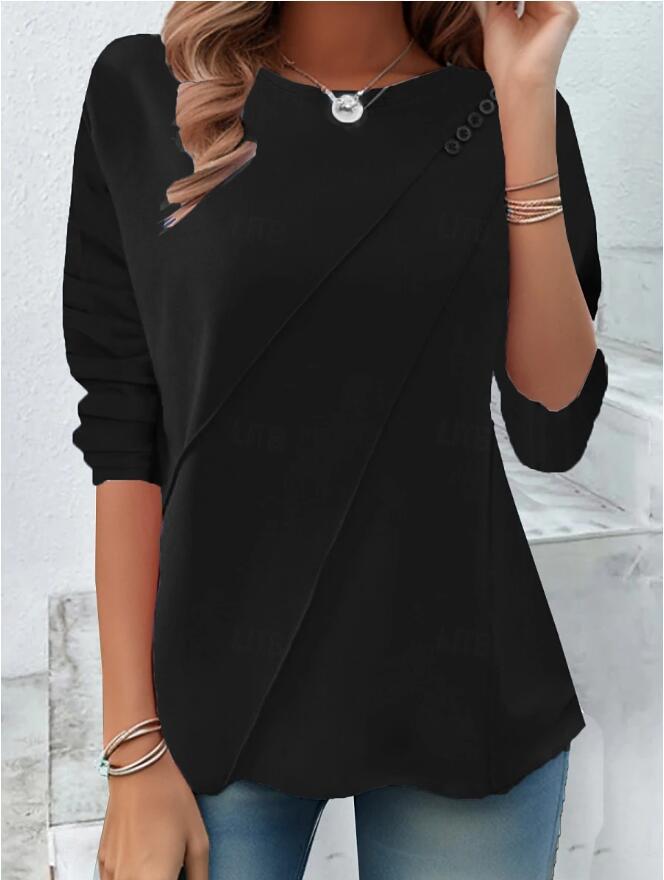 Damen modisches Oberteil mit asymmetrischem Saum und Knopfdetails Amawinc