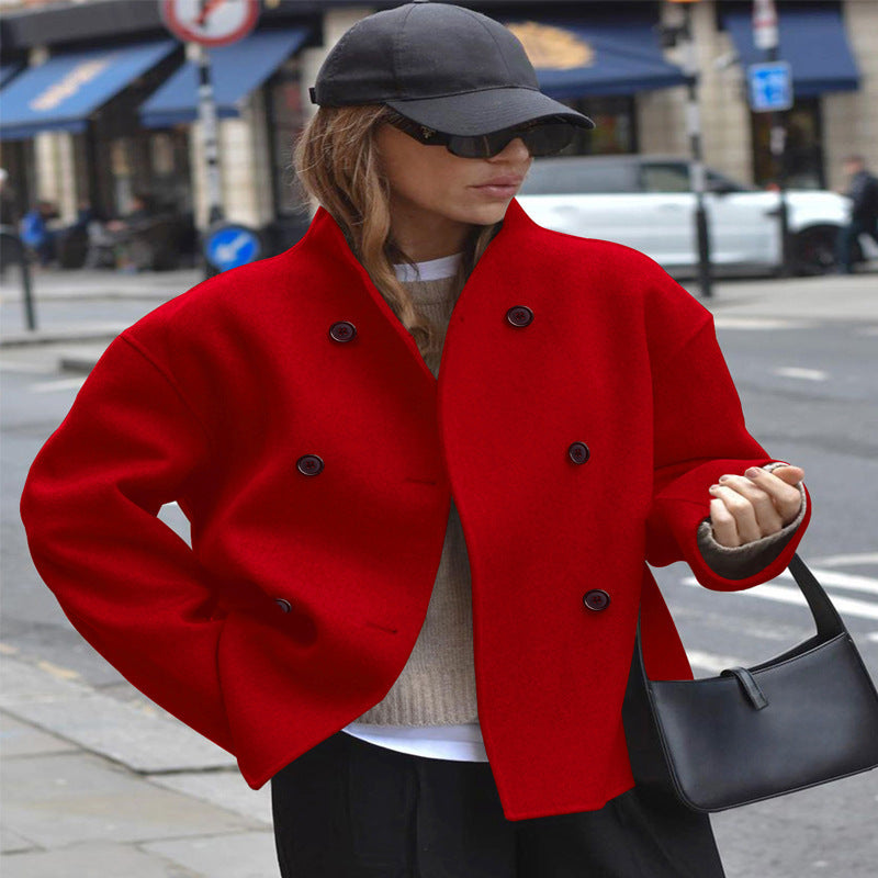 Damen Wolljacke mit doppelter Knopfleiste und weitem Schnitt Amawinc