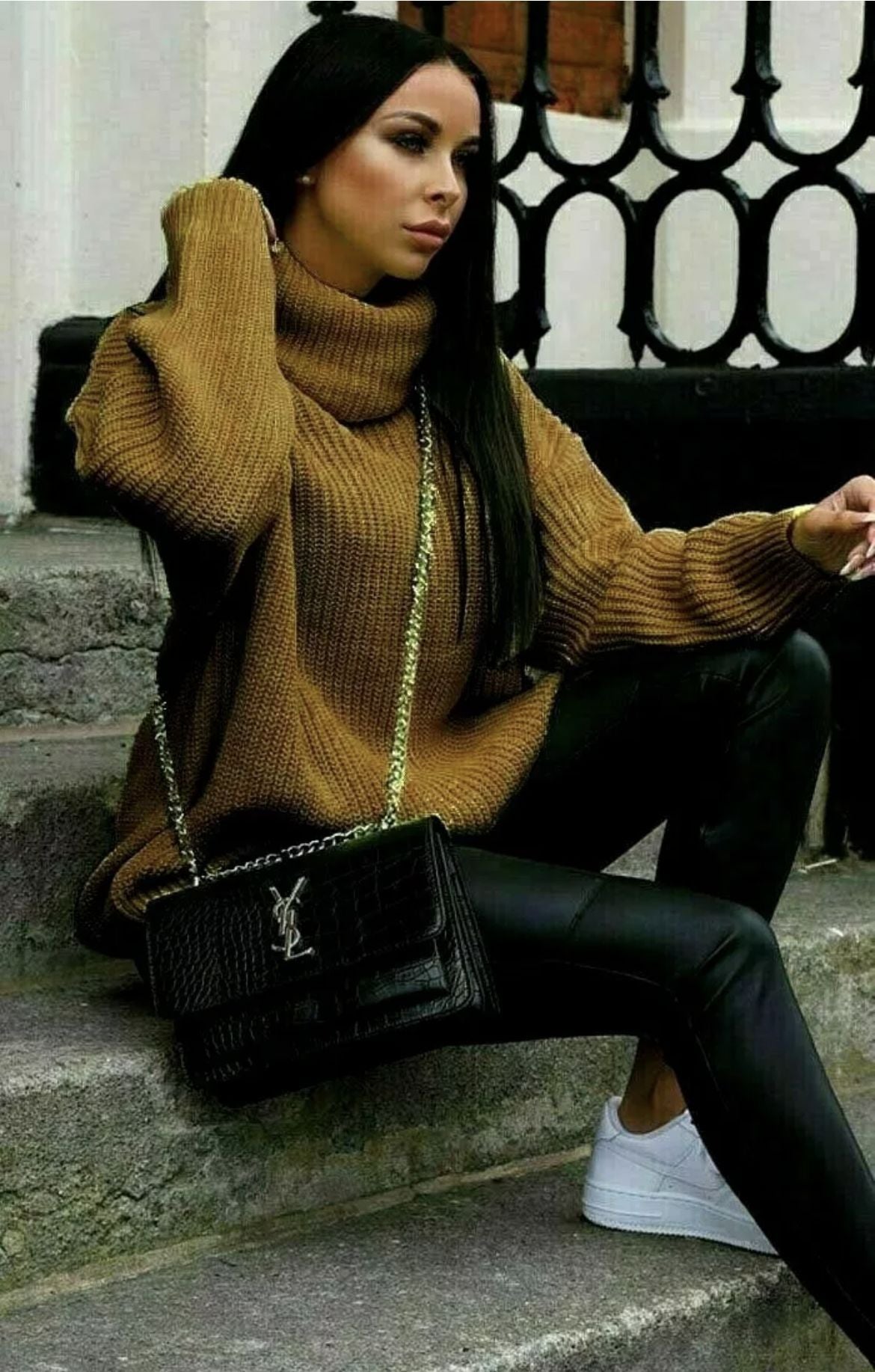 Damen Oversized-Strickpullover mit hohem Kragen und lässigem Schnitt Amawinc