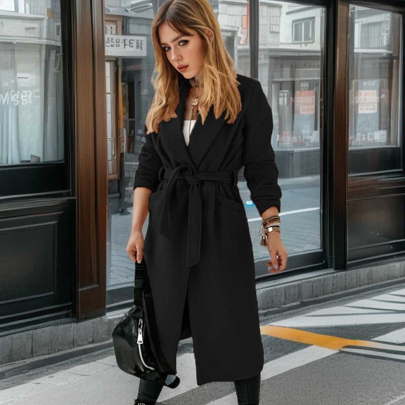 Damen eleganter Trenchcoat mit Gürtel und praktischen Taschen Amawinc