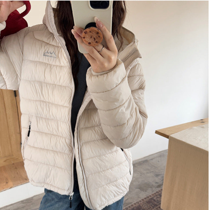 Damen ultraleichte Pufferjacke mit abnehmbarer Kapuze und elastischem Saum Amawinc