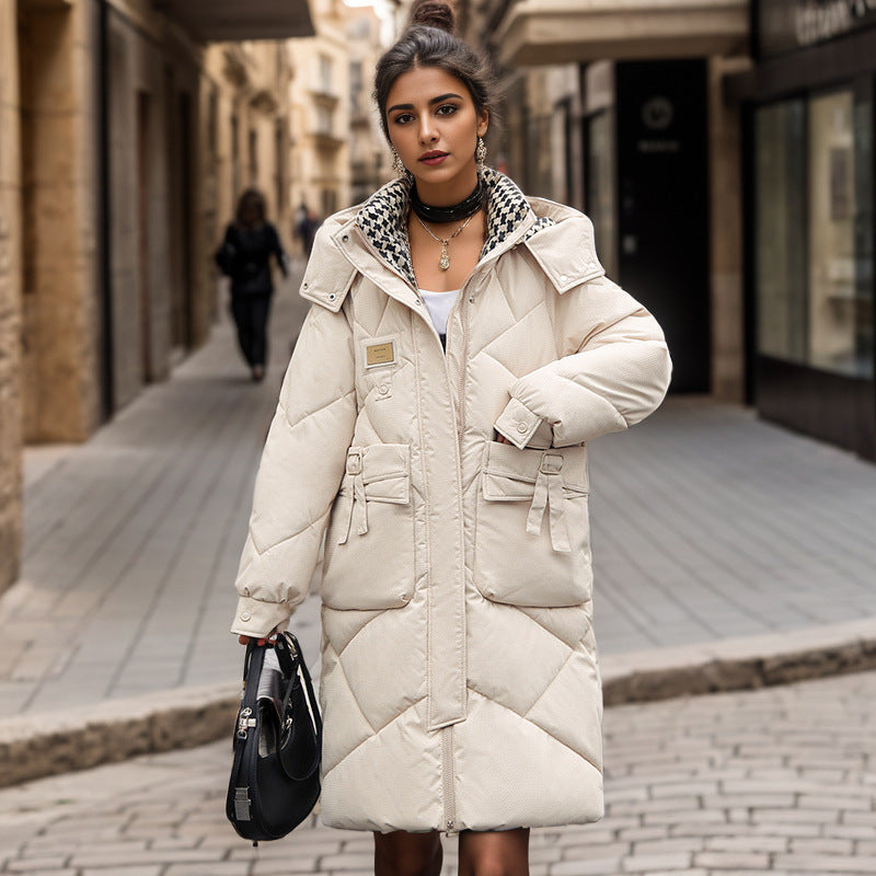 Damen gefütterter langärmliger Winterparka mit verstellbarem Kapuzenkragen und praktischen Taschen Amawinc