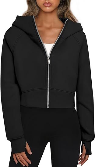 Damen cropped Kapuzenjacke mit durchgehendem Reißverschluss Amawinc