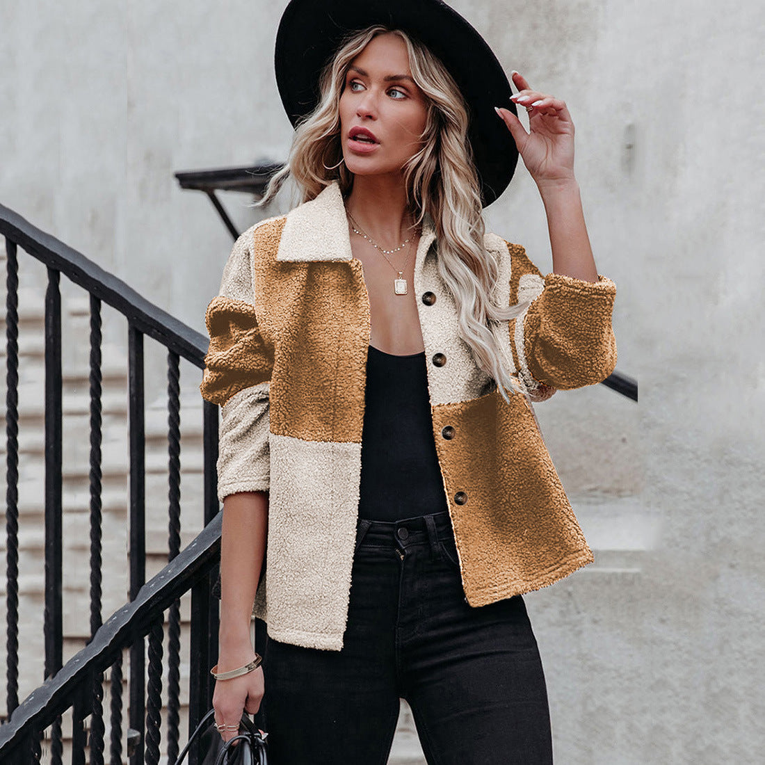 Damen Gemütliche Teddyjacke mit Statement-Kragen Amawinc