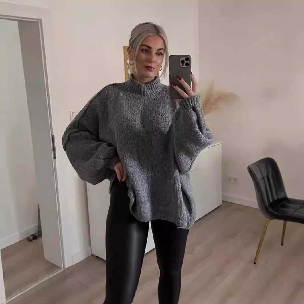 Damen kuscheliger Oversize-Pullover mit weiten Ärmeln und strukturiertem Strick Amawinc