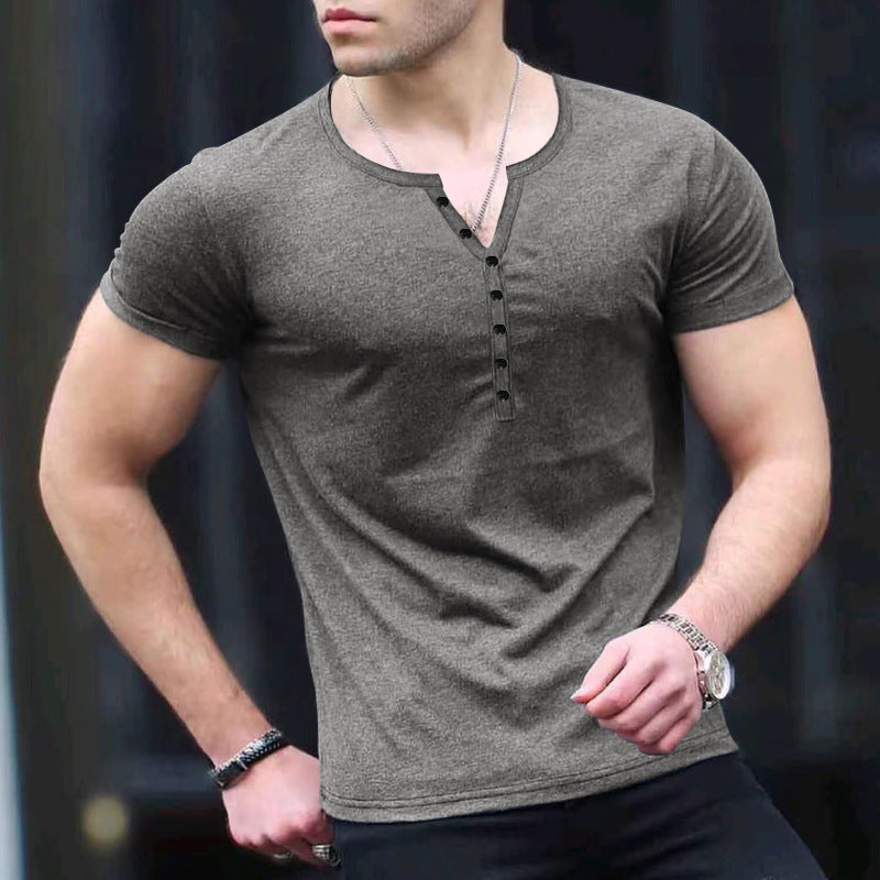Amawinc T Shirt Homme Henley Slim Fit Maille Douce À Manches Courtes Style Décontracté Quotidien