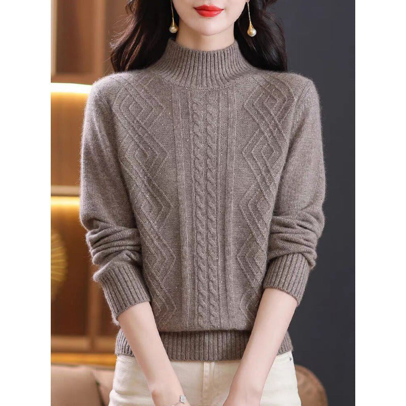 Damen Strickpullover mit Rippenstruktur und hochgeschlossenem Kragen Amawinc