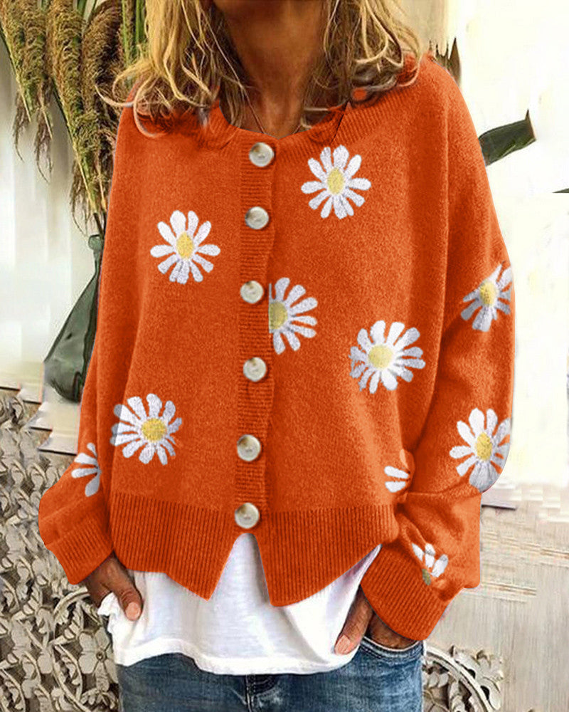 Damen Farbiger Baumwollpullover mit Blumenmuster Amawinc