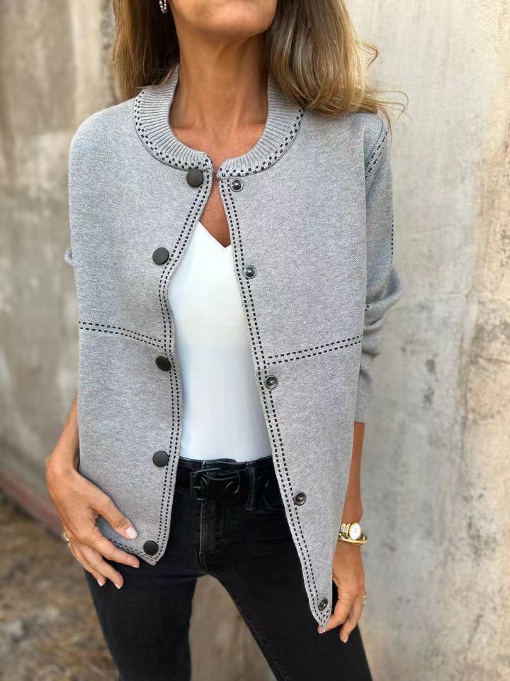Cardigan Femme Coupe Ample en Maille Boutonné Col Rond Longueur à La Hanche pour Toutes Saisons