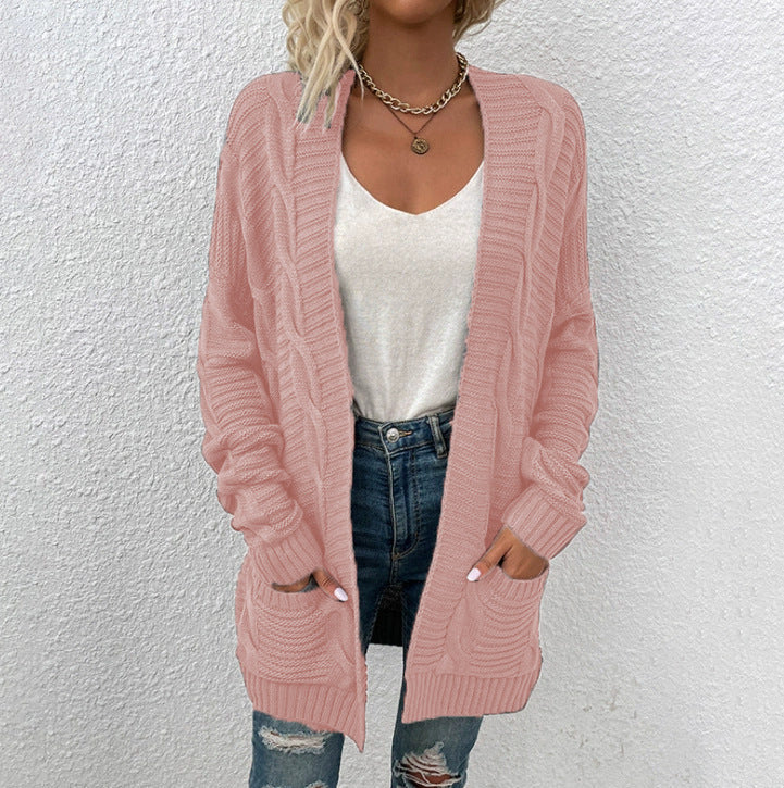 Damen Grobstrick-Cardigan mit großen Taschen und strukturiertem Design Amawinc