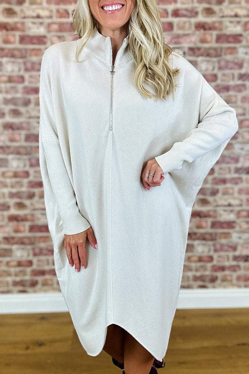 Damen Oversized Strickkleid mit Reißverschluss Amawinc