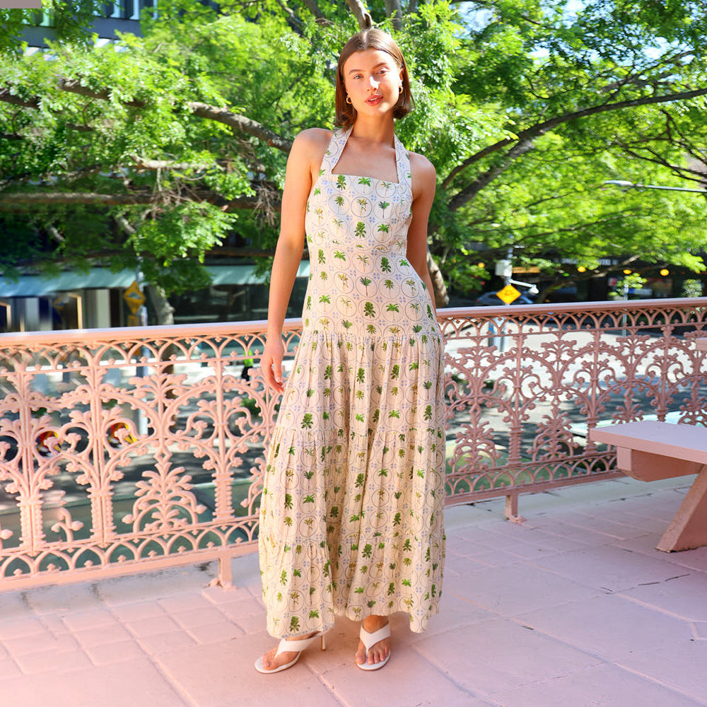 Robe Pour Femme À Col Halter Smock Dos Nu En Coton Respirant Été Parfaite Pour Plage Et Sorties Décontractées A Ligne