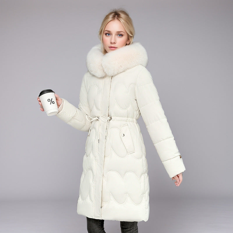 Damen modischer Puffer-Mantel mit abnehmbarem Kunstfellkragen und taillierbarem Gummizug Amawinc