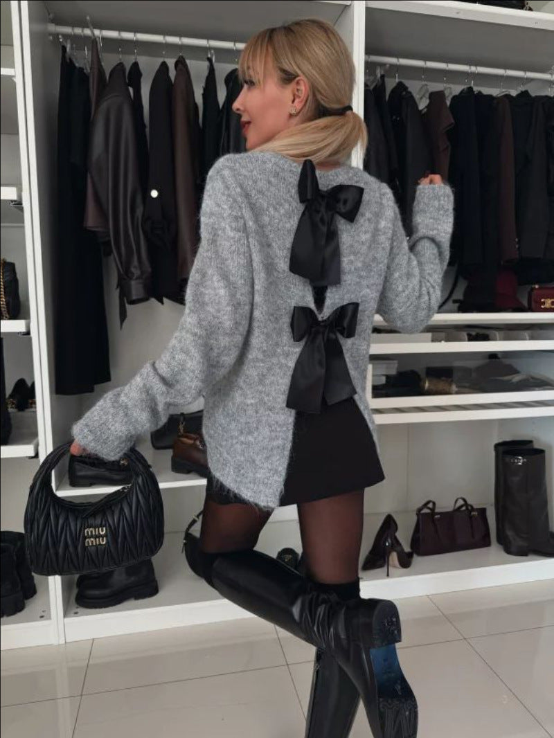 Damen Modischer Strickpullover mit Schleifendetails Amawinc