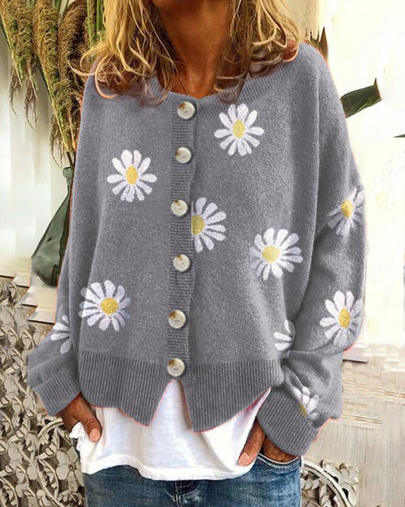 Damen Farbiger Baumwollpullover mit Blumenmuster Amawinc
