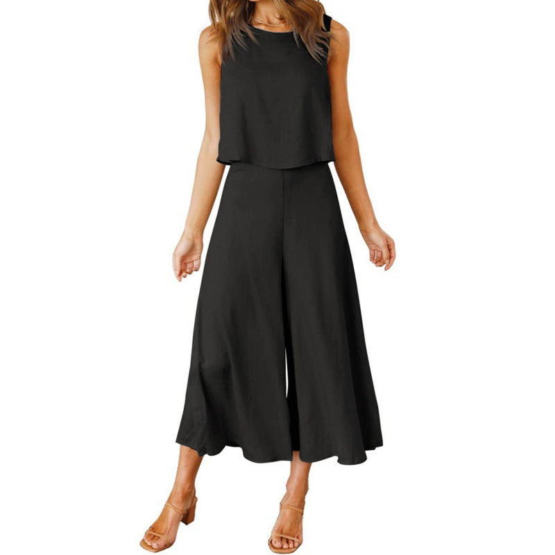Damen Jumpsuit mit fließendem Schnitt und weitem Bein Amawinc