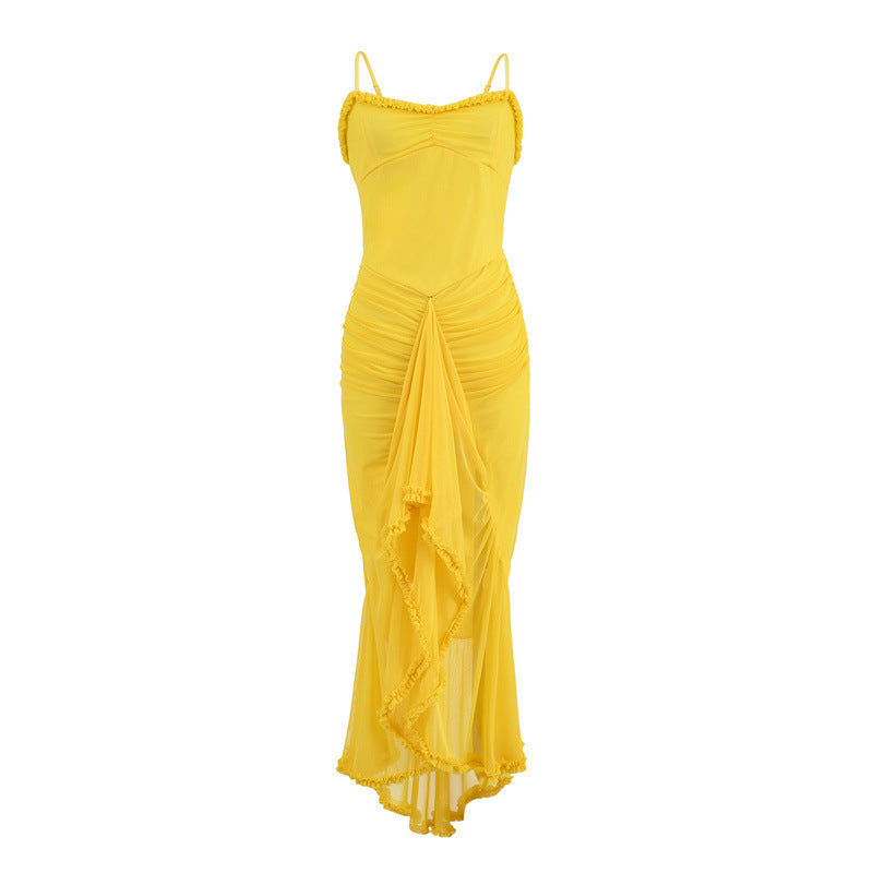 Fudus Trägerkleid:  Asymmetrisches Netzkleid mit Schlitz