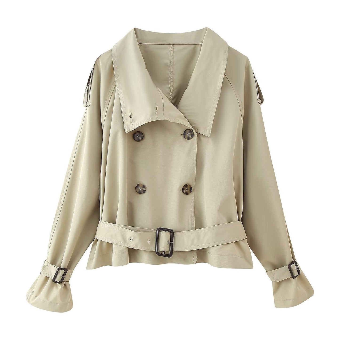 Damen modische Kurzjacke mit zwei Reihen Knöpfen und breitem Kragen Amawinc