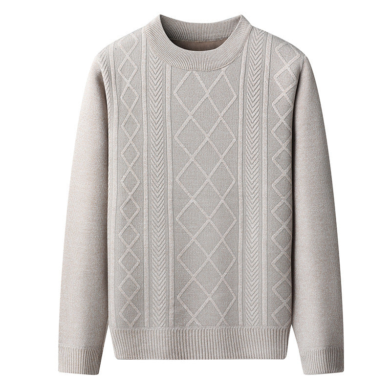 Amawinc Pull Homme Regular Fit Col Côtelé Maille Torsadée Mélange Laine Douce Pour Usage Quotidien