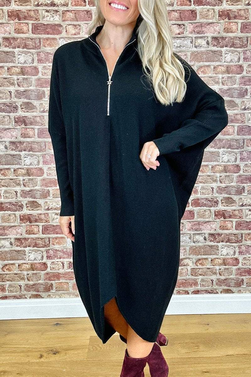 Damen Oversized Strickkleid mit Reißverschluss Amawinc