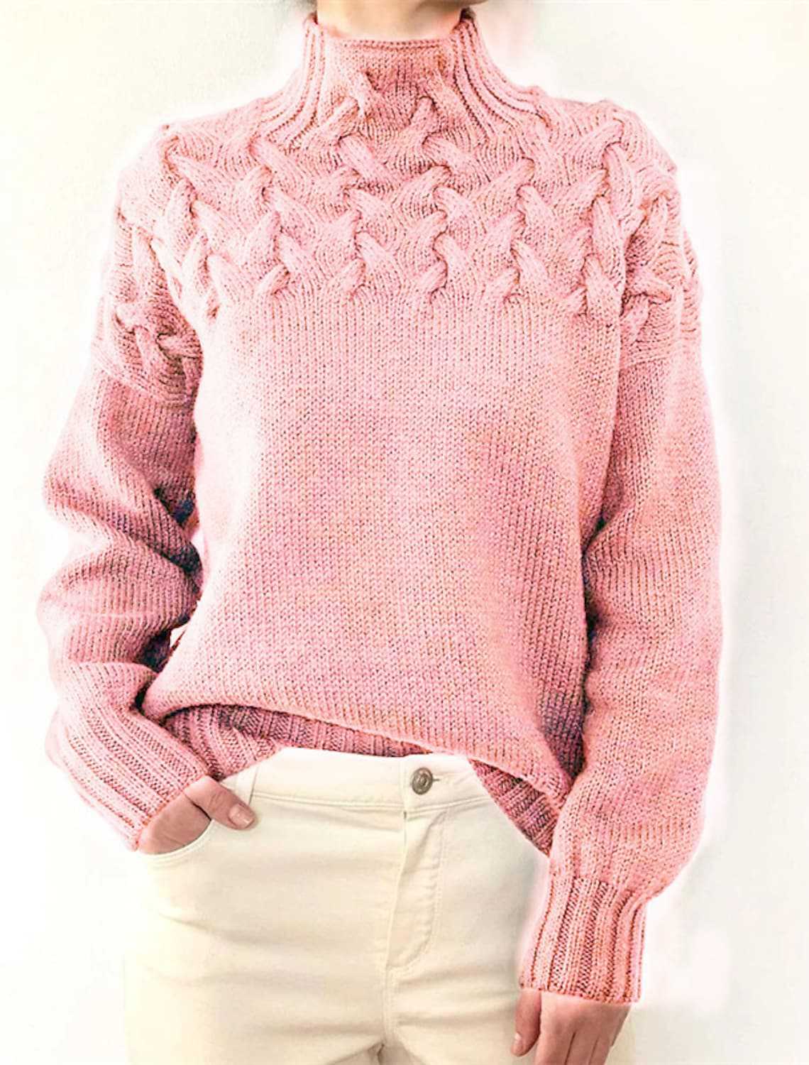 Damen Grobstrickpullover mit Stehkragen und Zopfmuster Amawinc