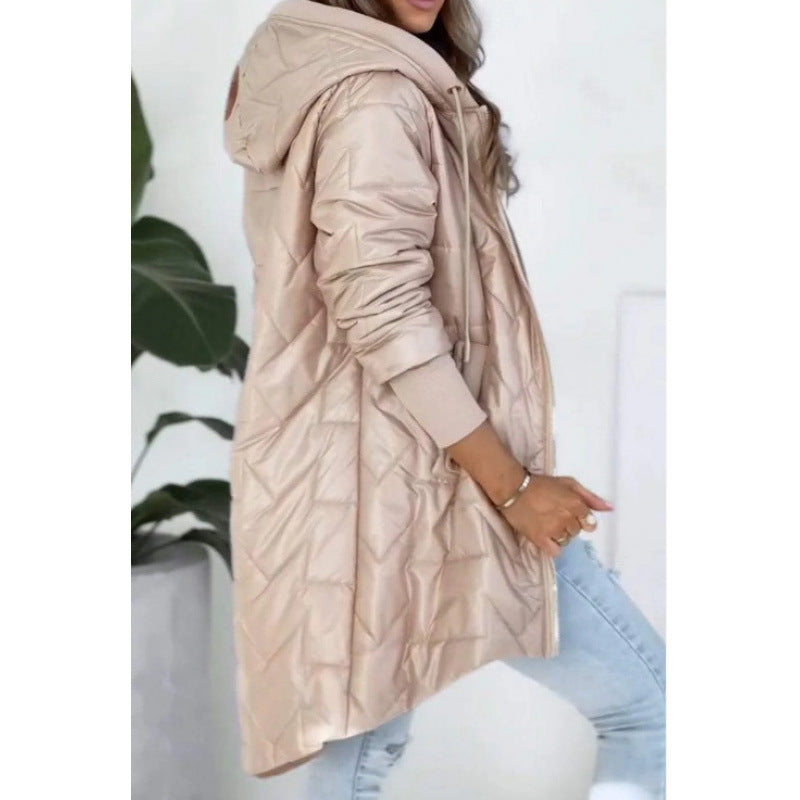 Damen Lässige Steppjacke mit Kapuze und großen Taschen Amawinc