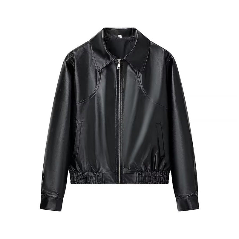 Damen Kunstleder-Shortjacke mit stylischem Reißverschluss Amawinc