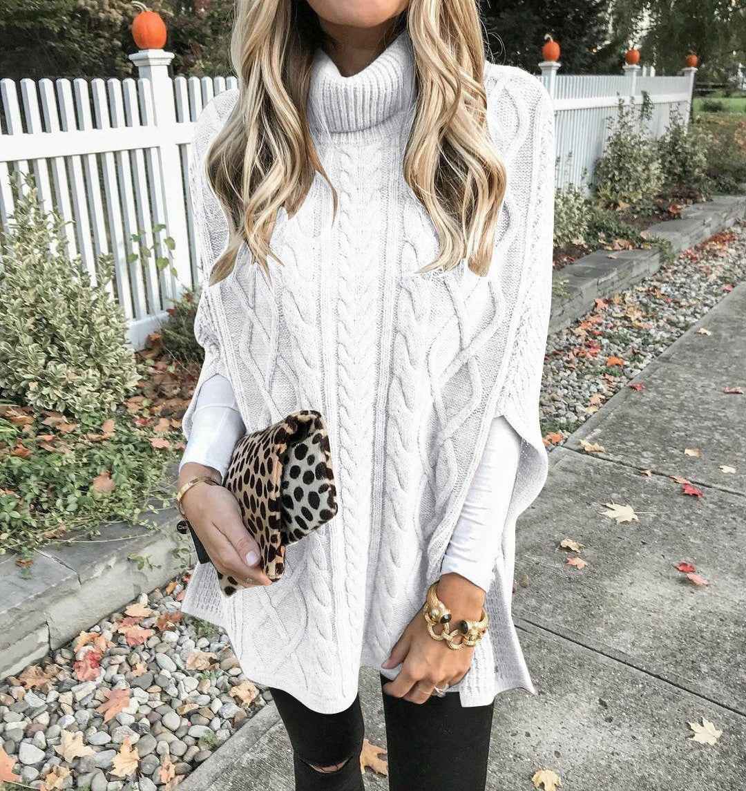 Damen Strickponcho mit hochschließendem Kragen und klassischem Kabelmuster Amawinc