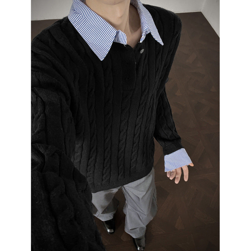 Damen Strickpullover mit hochwertigem Kabelmuster und Kragen Amawinc