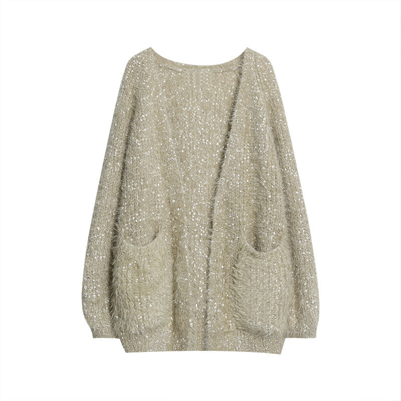 Damen glitzernde Strickjacke im modernen Casual-Look Amawinc