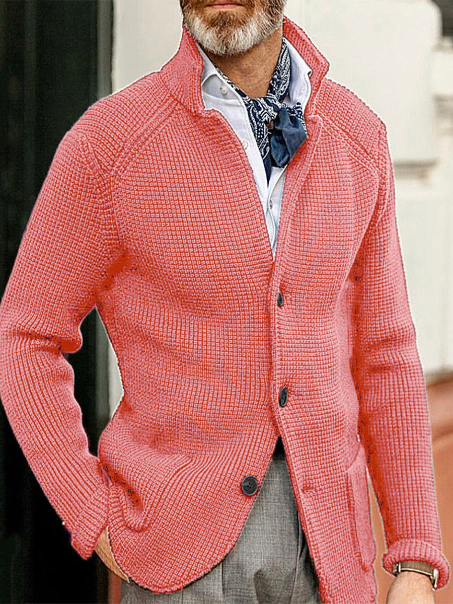 Nordisk Flair Cardigan Homme Slim Fit En Maille Texturée À Col Montant Poches Plaquées Pour Superposition
