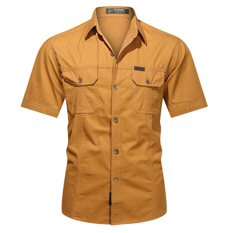 Chemise Pour Homme Coupe Décontractée Manches Courtes En Mélange De Coton À Fermeture À Boutons Avec Poches Poitrine